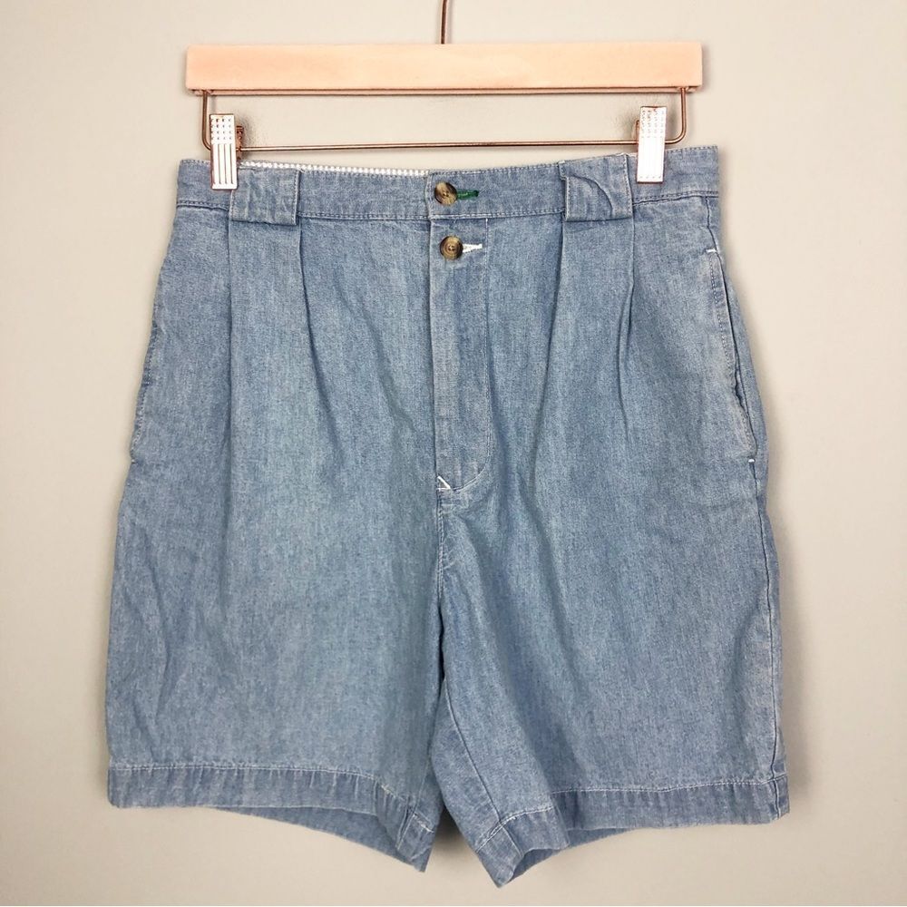TOMMY HILFIGER | Denim High Waisted Pleated Light Blue Shorts Size M